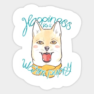 Happiness is a Warm Puppy // Shiba Inu Puppy in a Scarf Sticker